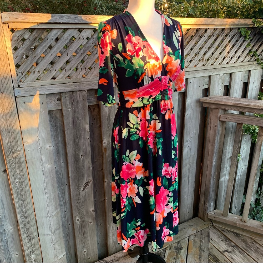 Vince Camuto Floral Midi Dress - Navy and Pink - Picture 7 of 10